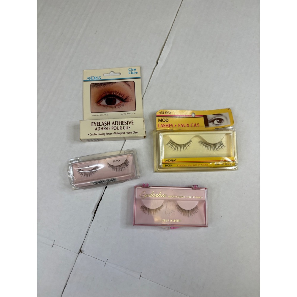 NIB Vintage False Eyelashes & Glue Lot- Andrea Mod, Merle Norman Deadstock Glam